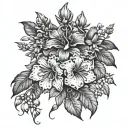 Hyacinth, Physalis Alkekengi, Kalanchoe, Hibiscus Syriacus, Daphne Odora Alba Flowers Around Arm tattoo design idea