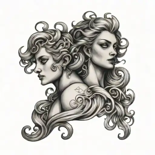 gemini twin getting sexually dominated by aries in throuple tattoo design idea
