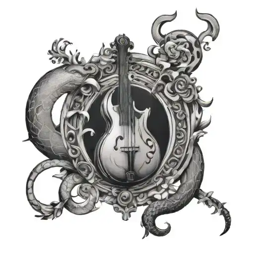 Orpheus And Eurydice lyre and snake tattoo design idea