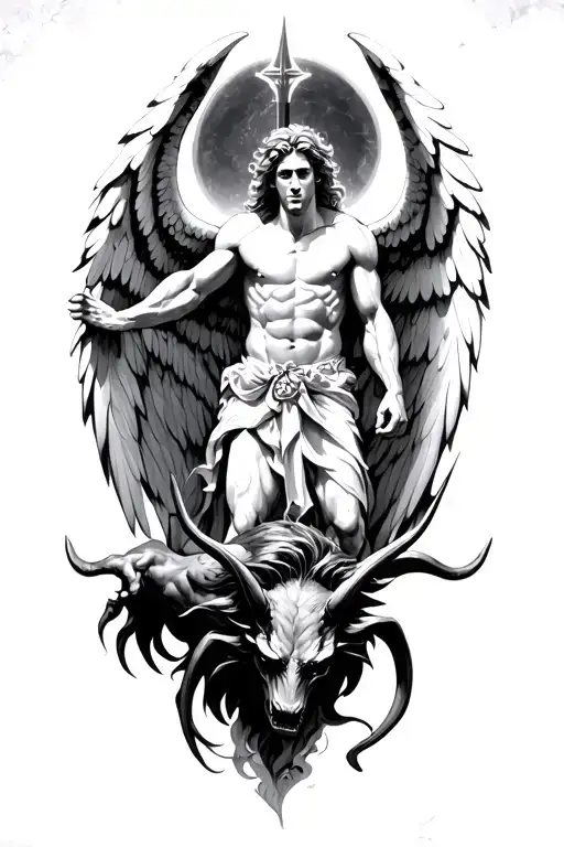 arch angel michael slaying the devil tattoo design idea