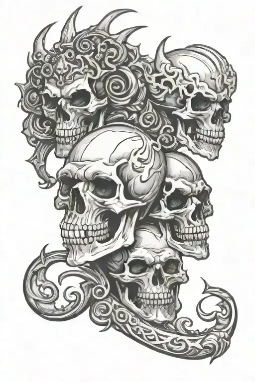 Skulls or demons with 2 central element tattoo design idea