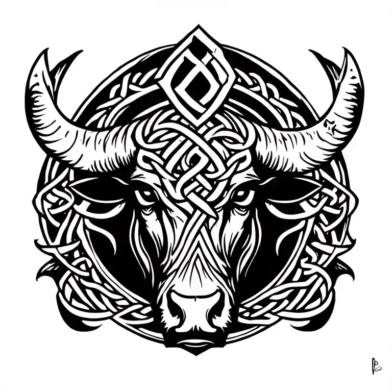 Celtic bull and fehu rune tattoo design idea