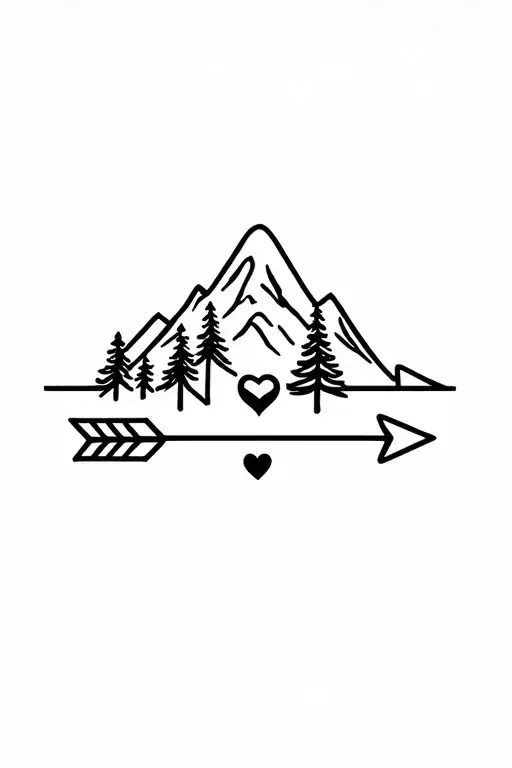 arrow with mountain with tree with kayden first name with heart beat tattoo design idea