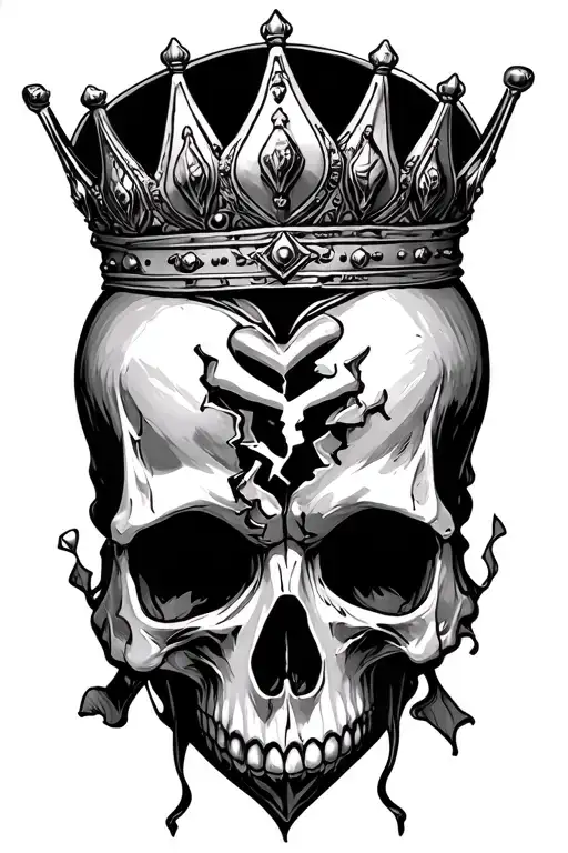 broken heart surrounded skull wearing a crown tattoo design idea