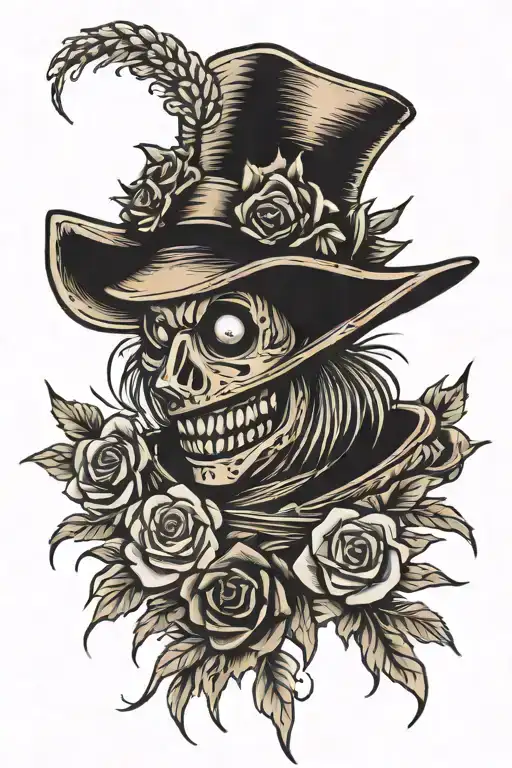 Straw scarecrow OZ with roses tattoo design idea