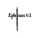 the words "Ephesians 6:11" with a like going through it making it into a cross tattoo design idea
