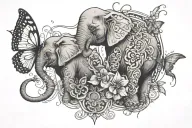 cross and elephant and butterfly tattoo design idea