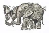 cross and elephant and butterfly tattoo design idea