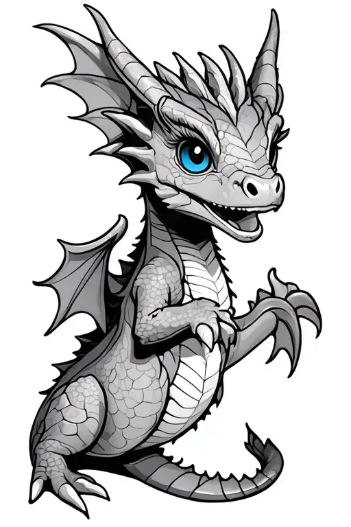 cute baby dragon blue eyes tattoo design idea