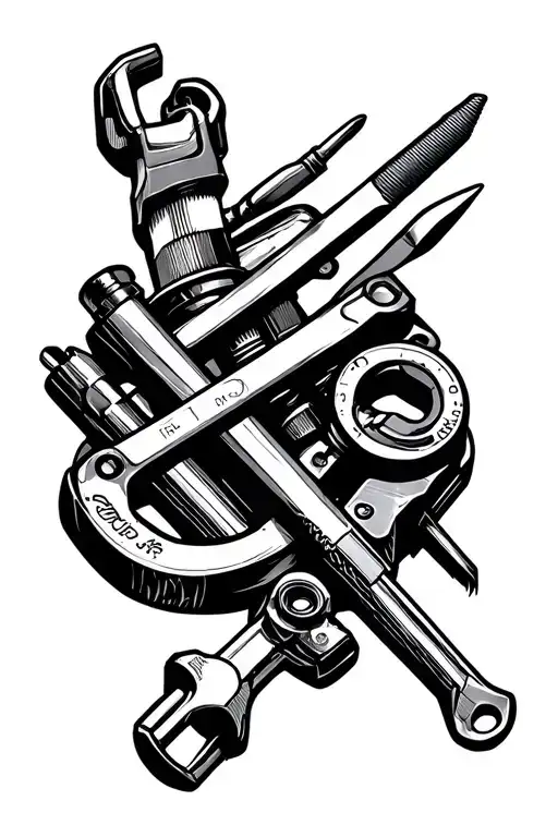 mechanic tools intertwined tattoo design idea