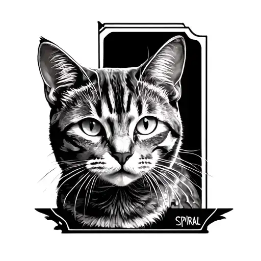 GRAY TABBY CAT, JUSTICE ELEMENTS TAROT, SPIRAL tattoo design idea