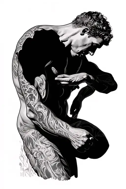 man sculpting himself out of marble tattoo design idea