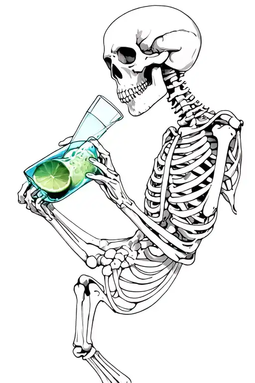 skeleton drinking tattoo design idea