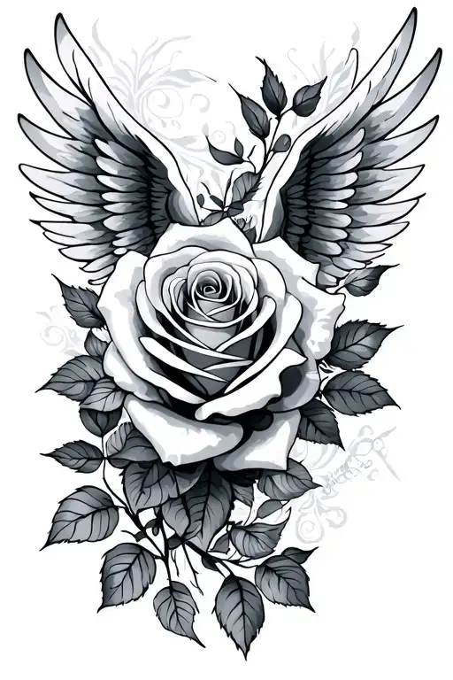 roses wings tattoo design idea