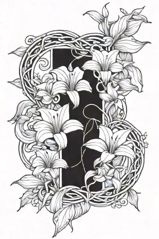 morning glory vine and lily intertwined tattoo design idea