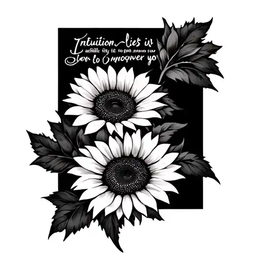 sunflowers spine tattoo with words saying Intuition lies in its ability to empower you tattoo design idea