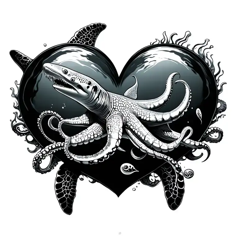 whale shark swimming octopus wrapped turtle swimming in the shape of a heart small to go over heart tattoo design idea