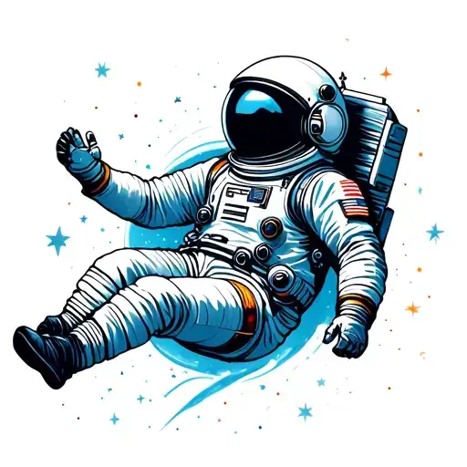 astronaut floating in space tattoo design idea