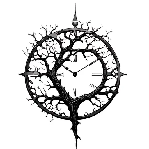 broken watch and tree of life tattoo design idea