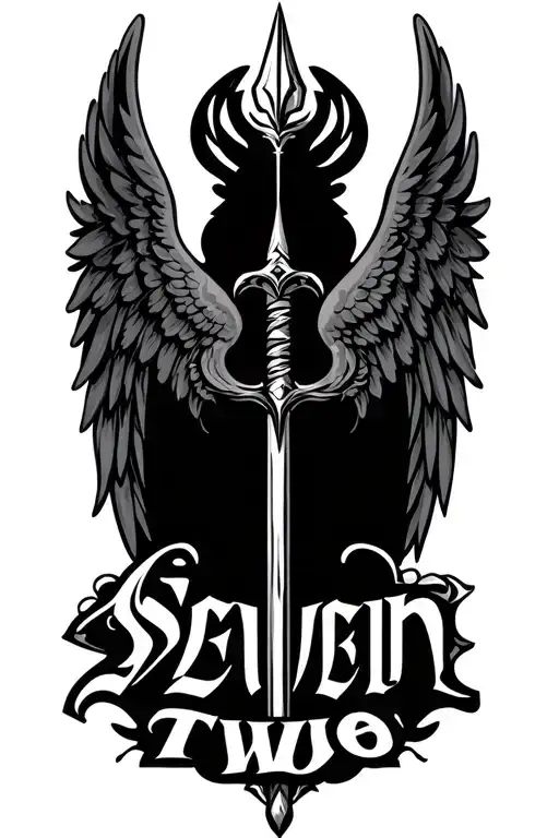 "Seven Three Two"  st. michael with wings and spear tattoo design idea