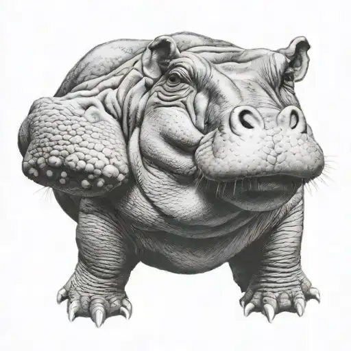 realistic hippo with mouth wide open tattoo design idea