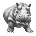 realistic hippo with mouth wide open tattoo design idea