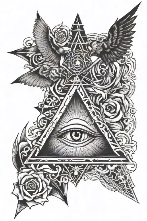 illuminati with angle on one side and evil on the other tattoo design idea