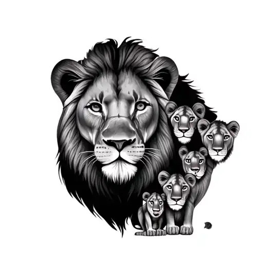 female lion with 4 baby lions face tattoo design idea
