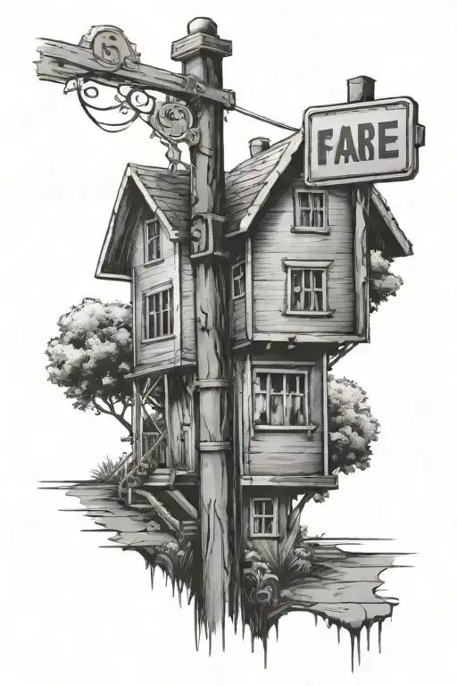 street sign with house in the back tattoo tattoo design idea
