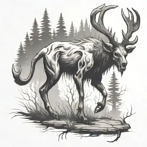 wendigo walking on all four legs tattoo design idea