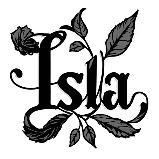 "Isla" name written with rose tattoo design idea
