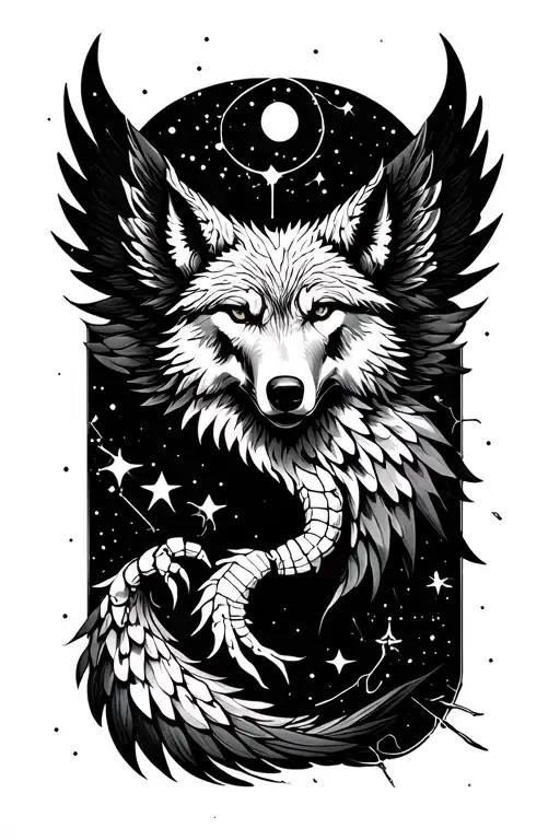 phoenix  wolf constellation scorpio tattoo design idea