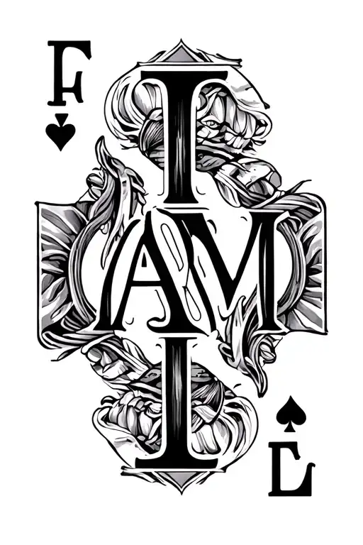 initials F, A, M, E as poker cards tattoo design idea