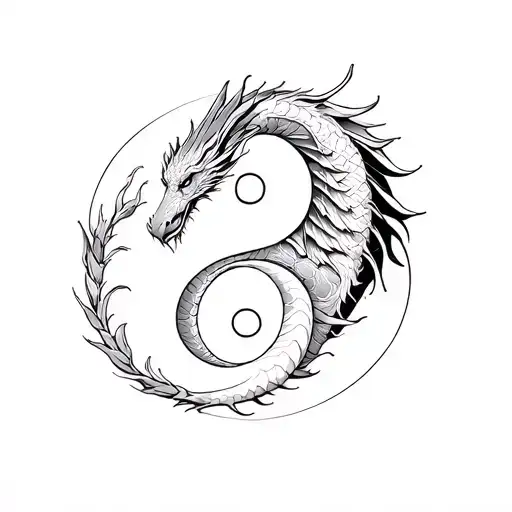 2 yin yang dragons tattoo design idea