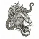 lions mouth wide open roar connected to snake tattoo design idea