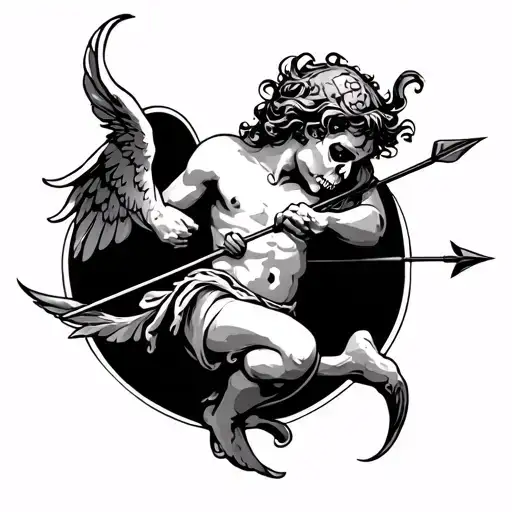 grim cupid shooting arrow tattoo design idea