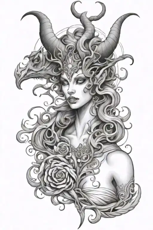 demon goddess Lillith tattoo design idea