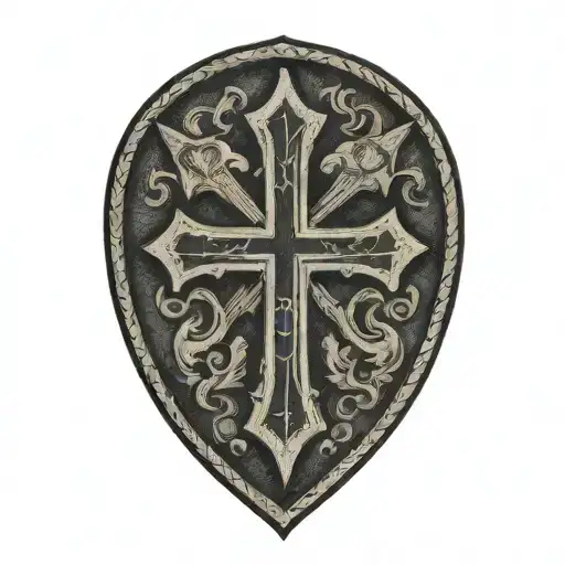 cross inside shield engraved tattoo design idea