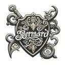 name "Bernard" with cursive font, and heart shaped lock tattoo design idea