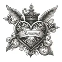 name "Bernard" with cursive font, and heart shaped lock tattoo design idea