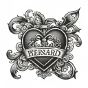name "Bernard" with cursive font, and heart shaped lock tattoo design idea