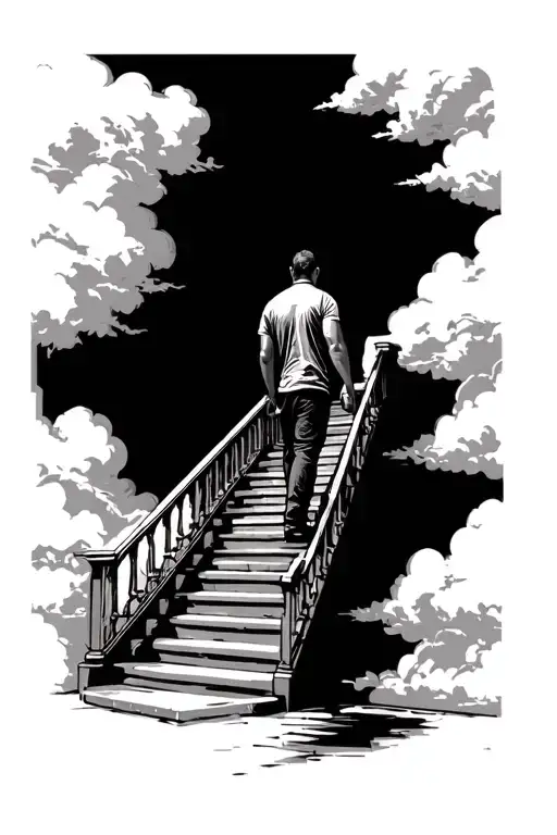 Man Walking Up Stairs leading to sky tattoo design idea