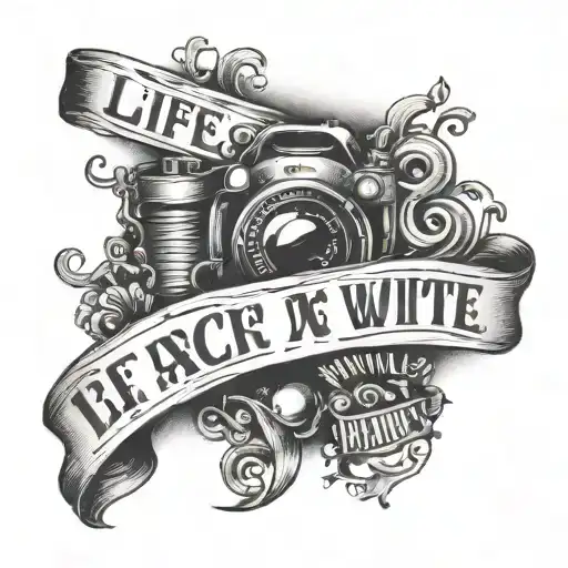 text "life is a black and white movie" tattoo design idea