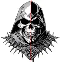 skull knight from berserk crossed with the reaper face on the cover of EBK Jaaybo's The Reaper album tattoo design idea