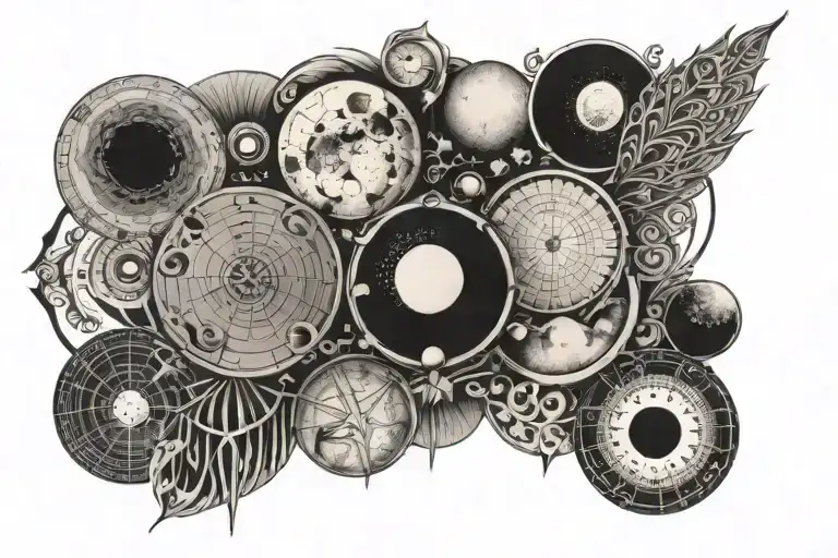 888 and moon phases tattoo design idea