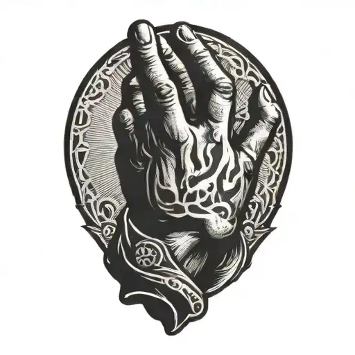 praying hand holding tattoo design idea