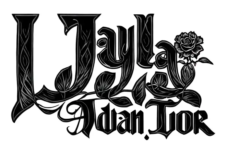 "Jayla, Adan, Taylor" Names Written tattoo design idea