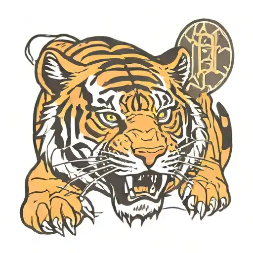 small tiger detroit tigers style tattoo with the word Detroit on the side or top tattoo design idea