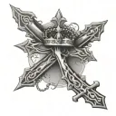 cross with thorned crown around it with rosary beads intertwined tattoo design idea