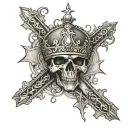 cross with thorned crown around it with rosary beads intertwined tattoo design idea